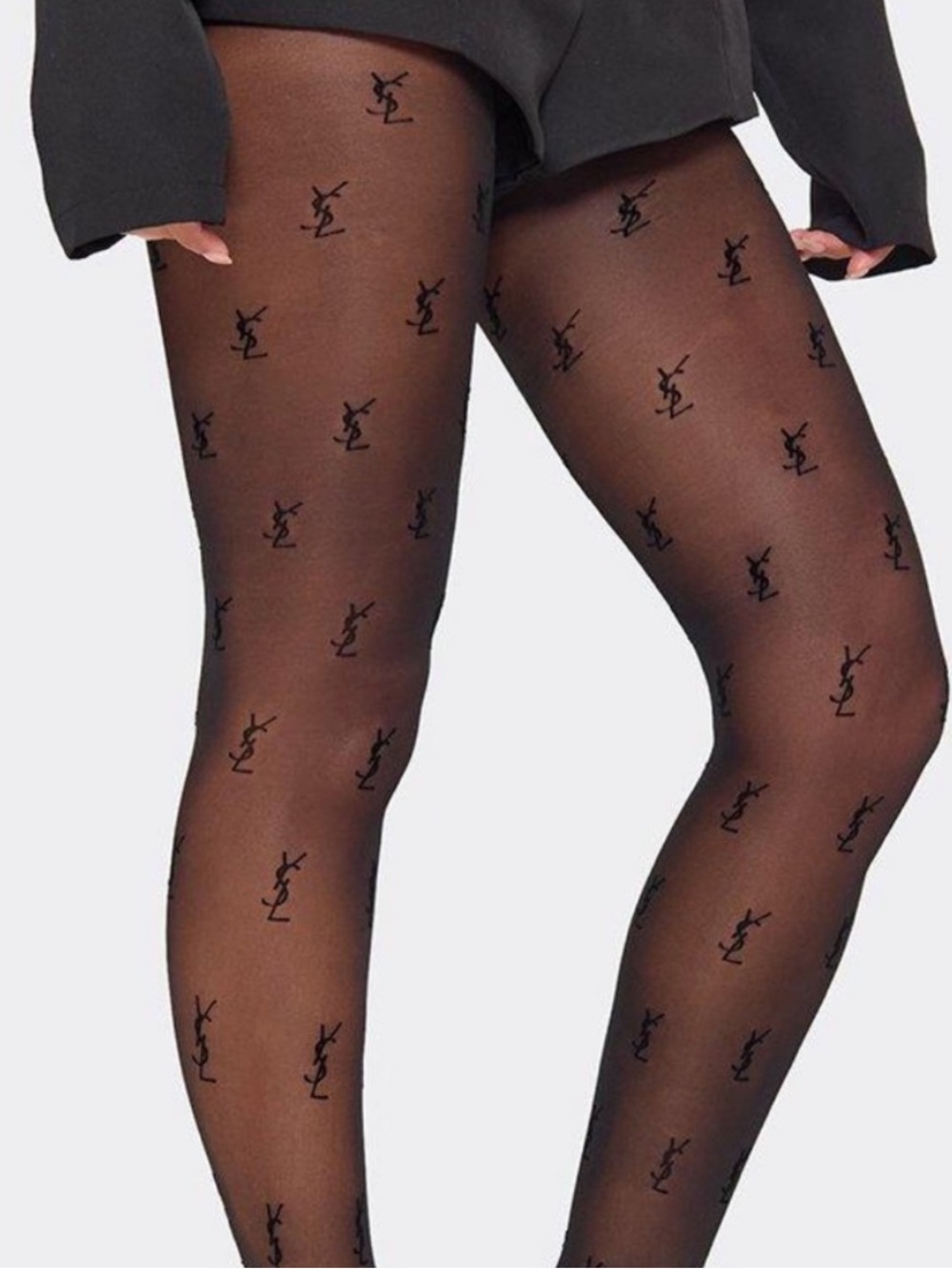 Sheer YSL Logo Pattern Tights - Picture 2 of 5